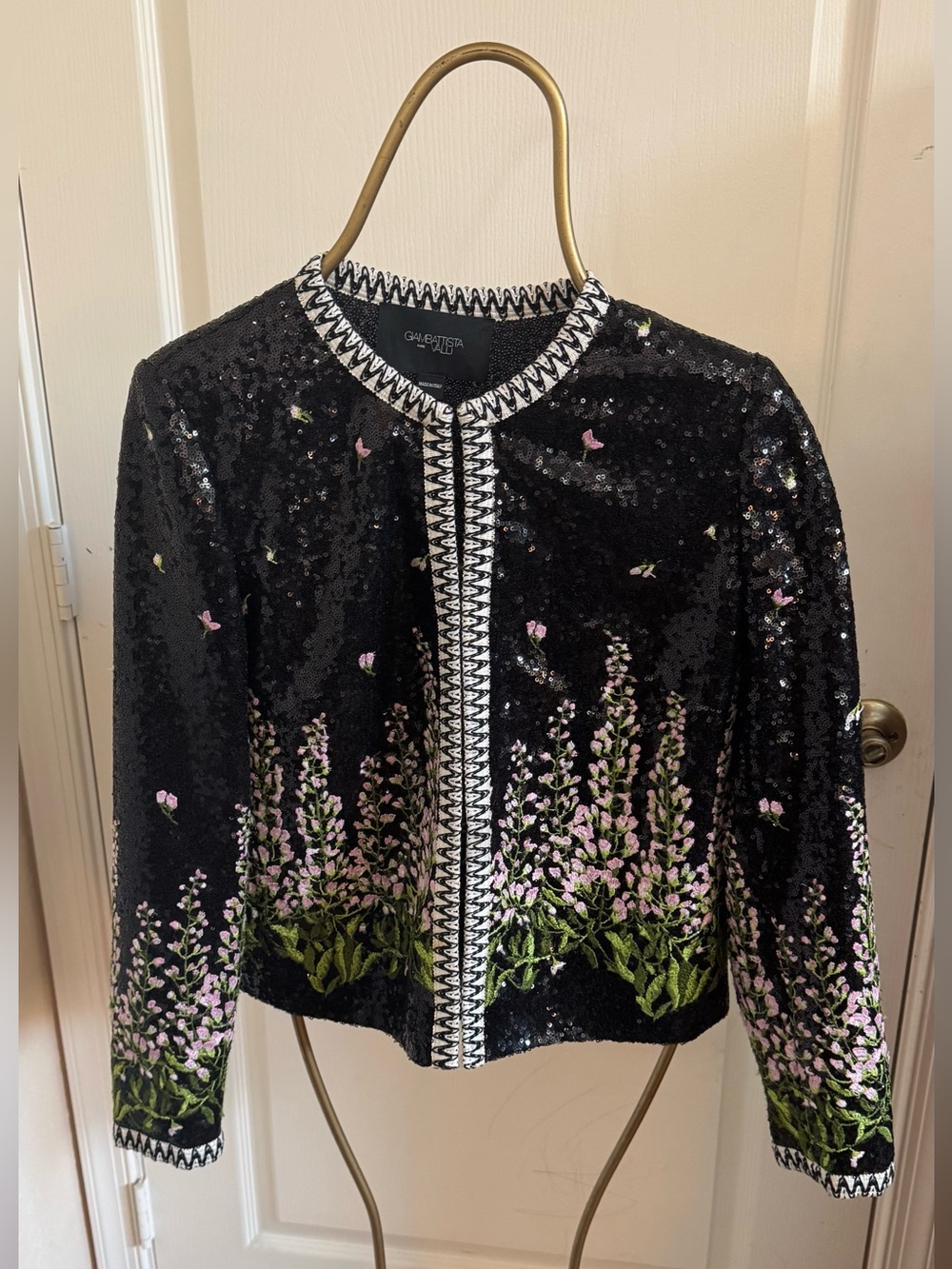 GiamBattista Valli Black Sequined Floral Embroidered Jacket
